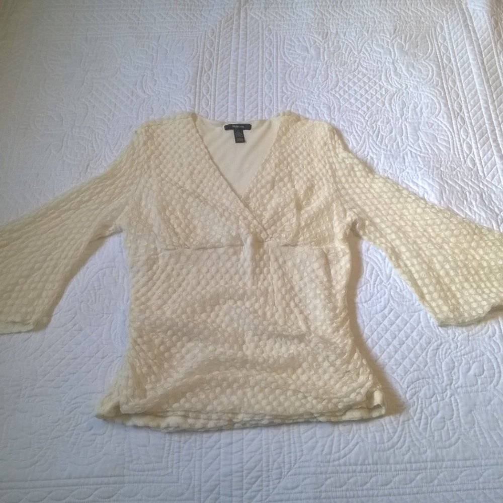 Cream Polka Dot Blouse w/ 3/4 Bell Sleeves
